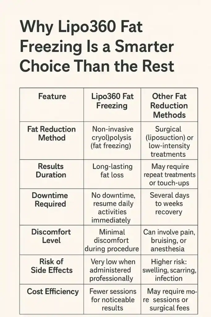 Is it possible to permanently freeze fat cells? 2 Table showing benefits of fat freezing to remove fat cells Bournemouth from Lipo 360