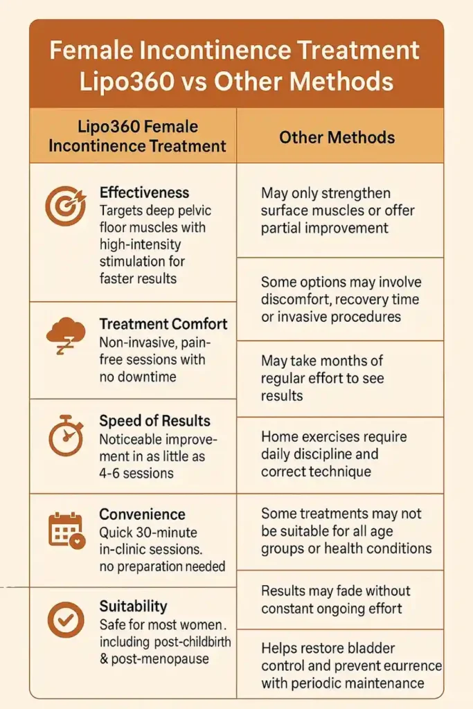 Comprehensive Guide To Female Incontinence Treatment Options 1 Table showing benefits of incontinence treatment Bournemouth